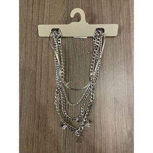 Urban Outfitters Statement Mixed Chain Layered Necklace  Silver Tone New‎